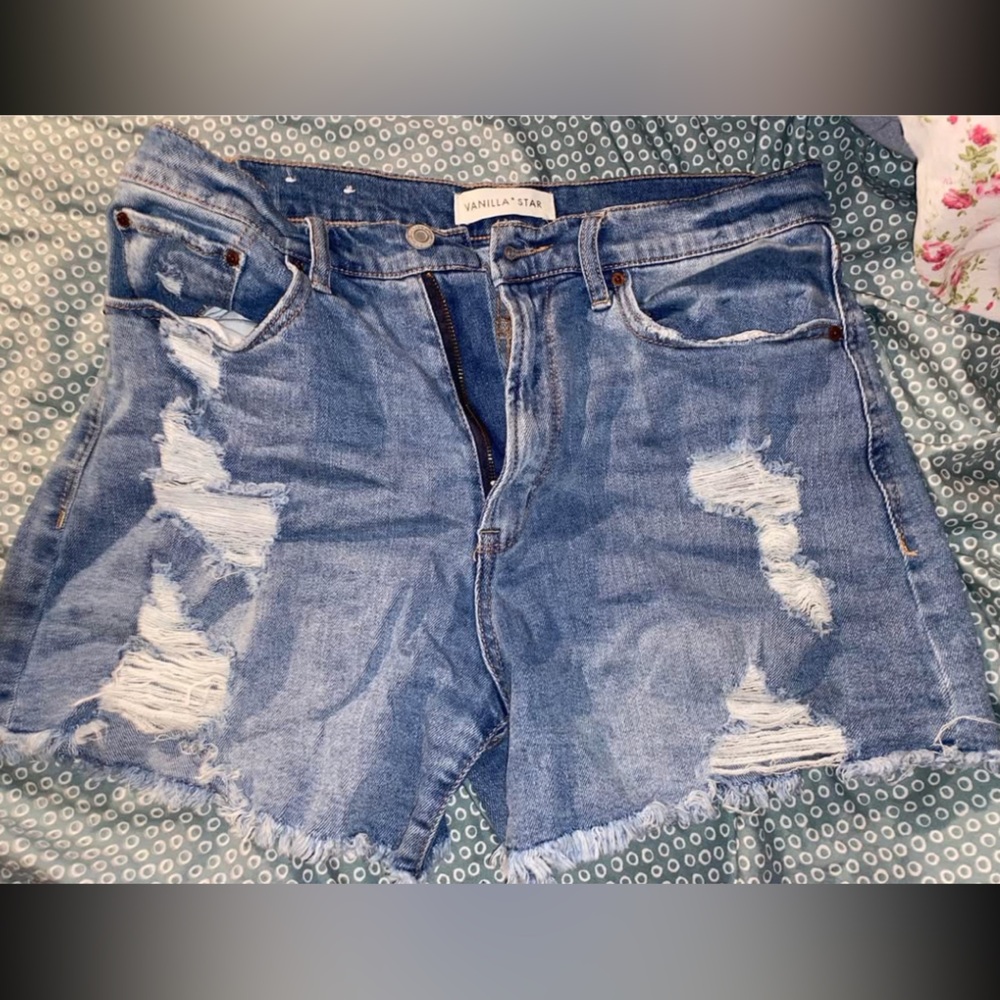 Vanilla Star Women's Blue Distressed Denim Shorts